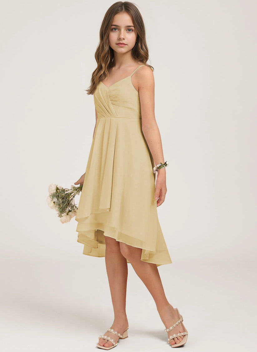 Champagne Chiffon A-line Junior Bridesmaid Dress Side View