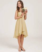 Champagne Chiffon A-line Junior Bridesmaid Dress Front View