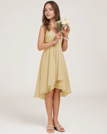 Side Champagne Chiffon Junior Bridesmaid Dress