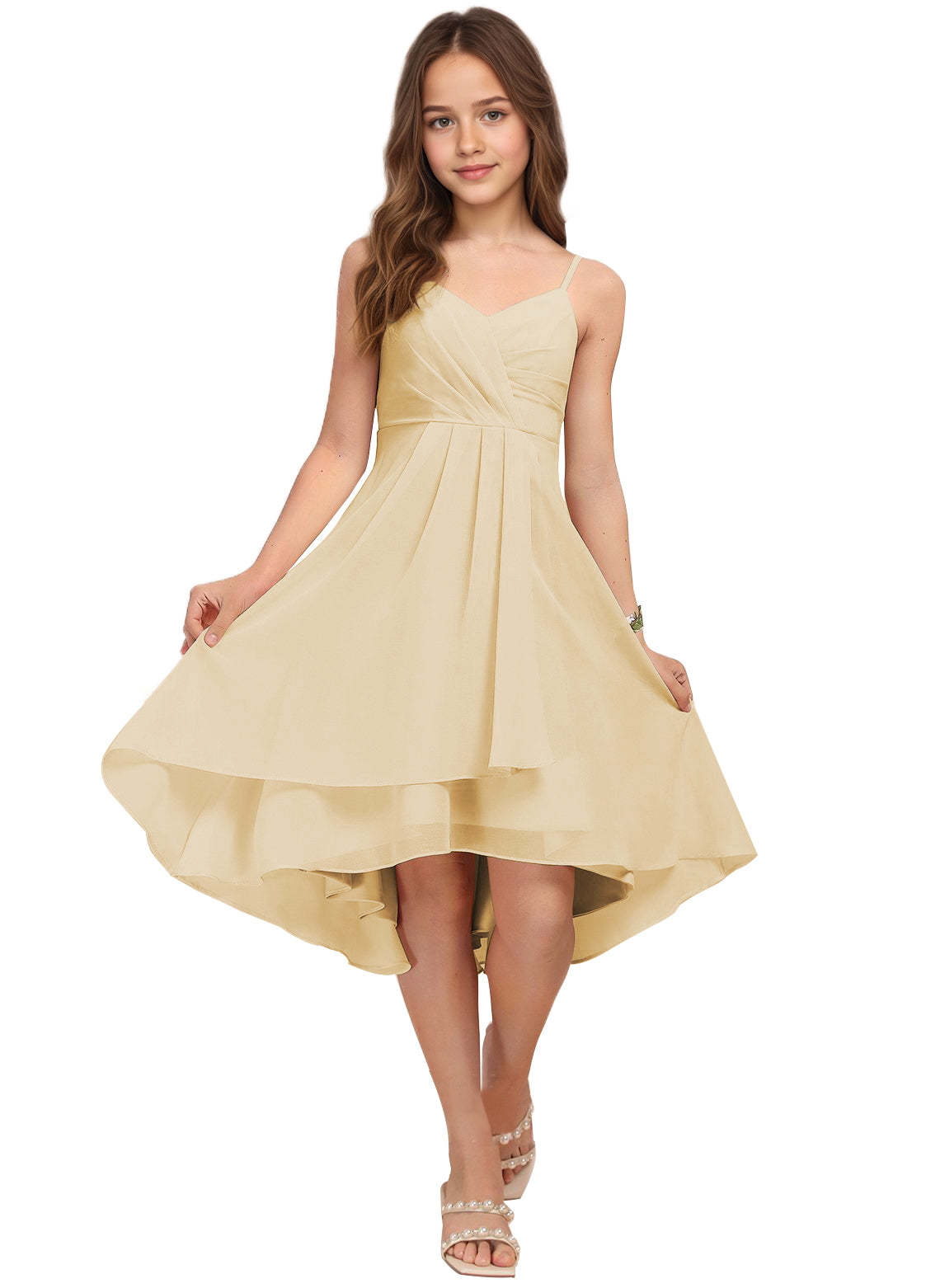 Chiffon Short Junior Bridesmaid Dresses Knee Length Sleeveless Flower Girl Dresses for 4-16 2504