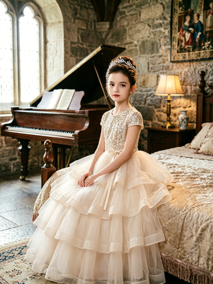 Dideyttawl Puffy Flower Girls Dress Sequins Flower Girl Dresses Sparkly Cap Sleeves Junior Bridesmaid Dress 648