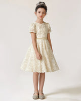 Champagne Lace A-line Girls Formal Dress Front View