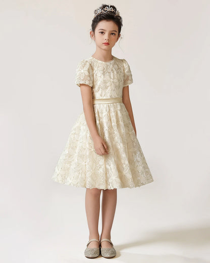Front Champagne Lace Flower Girls Dress
