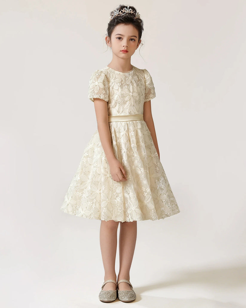Champagne Lace A-line Girls Formal Dress Front View