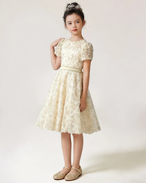 Front Champagne Lace Flower Girls Dress