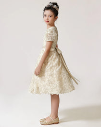 Side Champagne Lace Flower Girls Dress