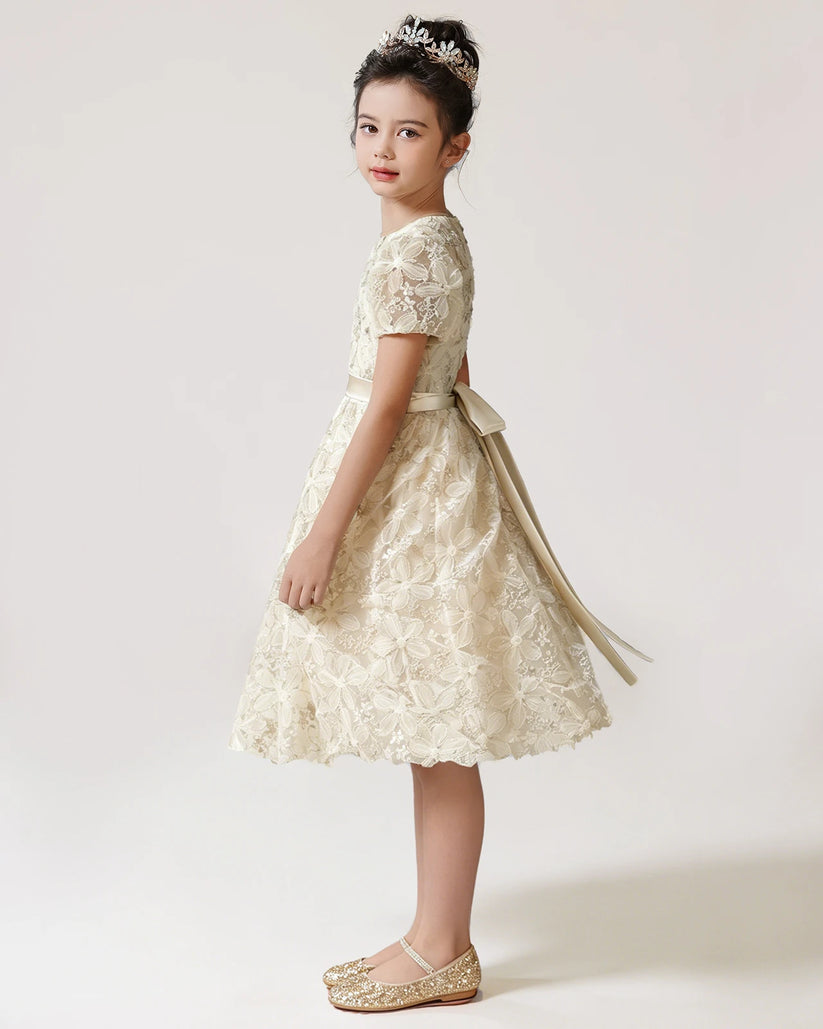 Champagne Lace A-line Girls Formal Dress Side View