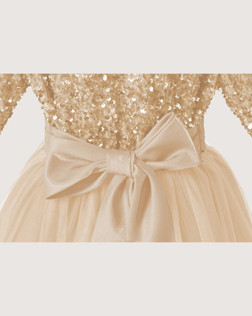 Champagne Tulle A-line Girls Formal Dress Back View