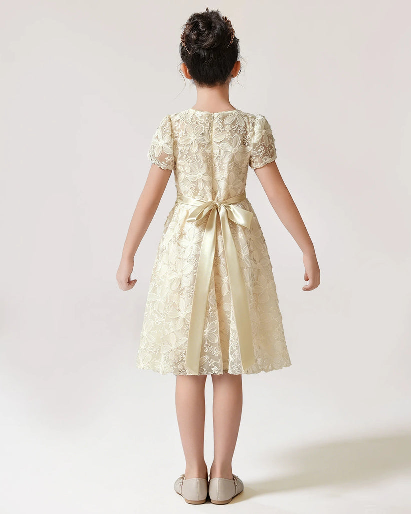 Champagne Lace A-line Girls Formal Dress Back View
