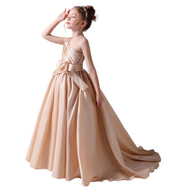 Dideyttawl Flower Girls Pageant Dresses One Shoulder Sleeveless Formal Satin Dress for Wedding Guest Princess Ball Gown Flower Belt Dress