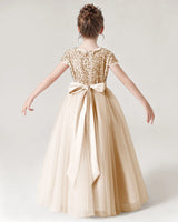 Champagne Tulle A-line Girls Formal Dress Back View