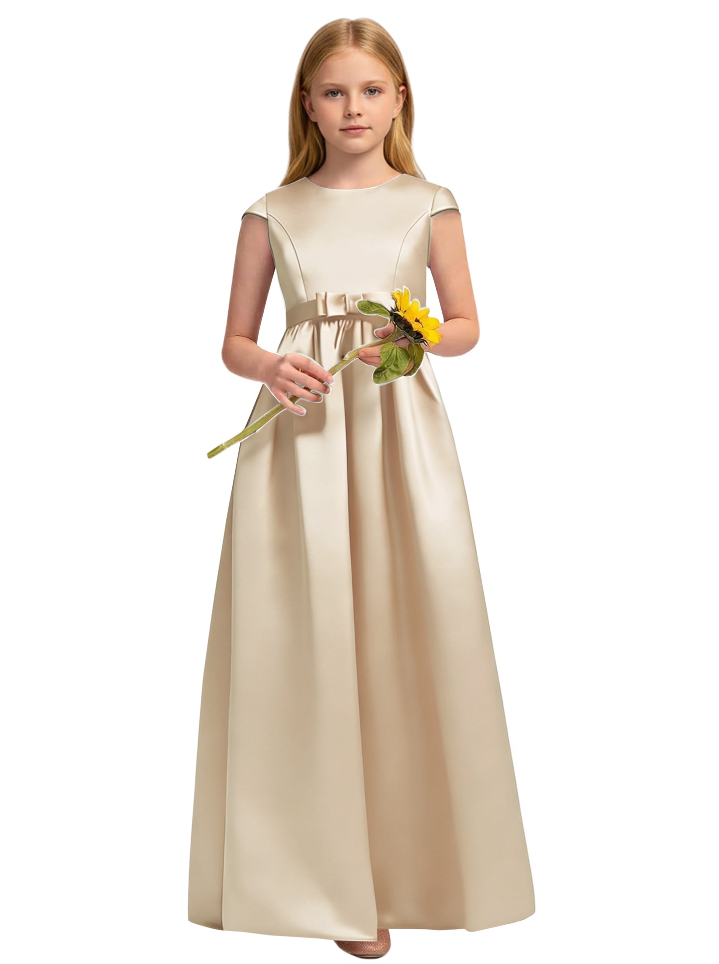 dideyttawl Satin Junior Bridesmaid Dresses Cap Sleeve Pageant Gown 2771