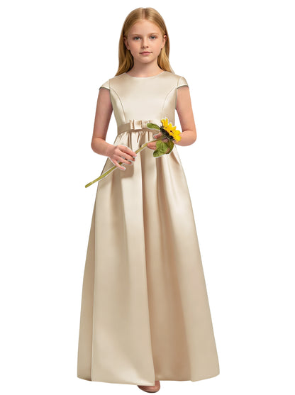 dideyttawl Satin Junior Bridesmaid Dresses Cap Sleeve Pageant Gown 2771