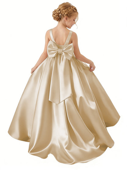 dideyttawl Big Bow Junior Bridesmaid Dresses for Wedding Satin Flower Girls Dress A-Line Princess Pageant Ball Gown Formal Party 2779