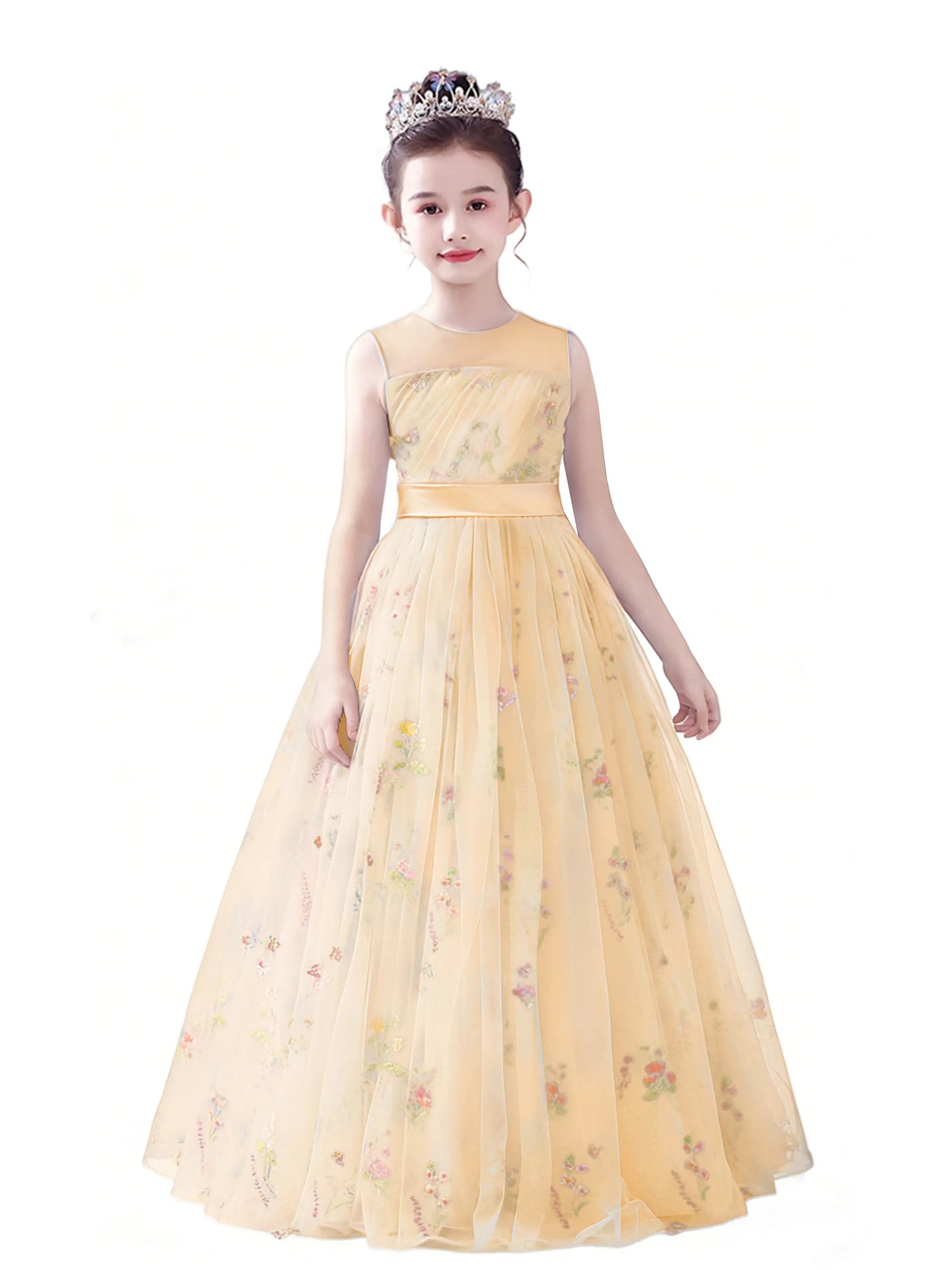 dideyttawl 2026 Fairy Dress for Girls Floral Tulle Flower Girl Dresses Long Sleeveless Jr Bridesmaid Prom Gown 2554