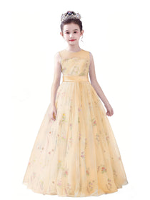 dideyttawl  Floral Tulle Girls Formal Dress Sleeveless Pageant  Prom Gown 2554