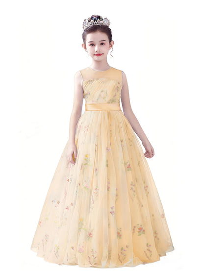 dideyttawl 2026 Fairy Dress for Girls Floral Tulle Flower Girl Dresses Long Sleeveless Jr Bridesmaid Prom Gown 2554