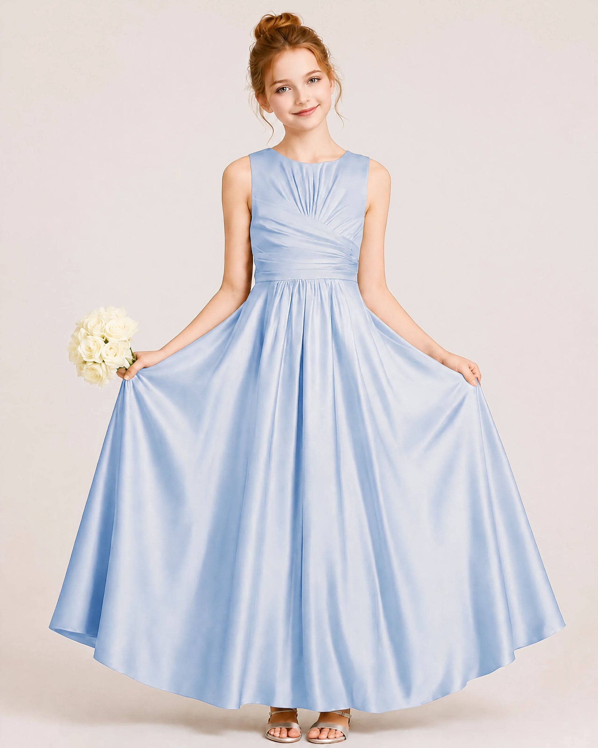 Dusty Blue Satin Junior Bridesmaid Dress