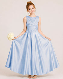Dusty Blue Satin Junior Bridesmaid Dress