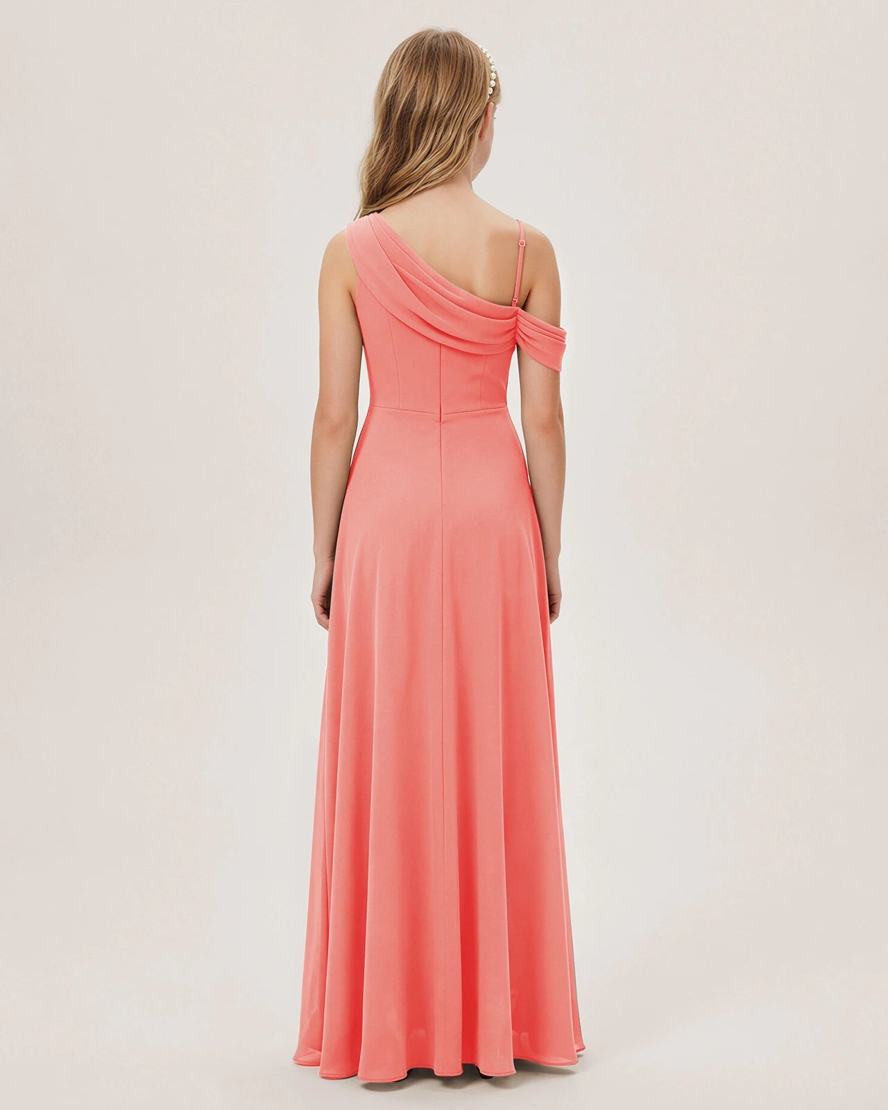 Coral Chiffon A-line Junior Bridesmaid Dress Back View