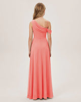 Coral Chiffon A-line Junior Bridesmaid Dress Back View