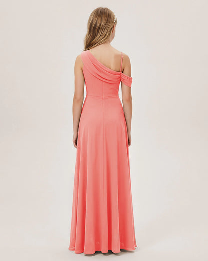 Coral Chiffon A-line Junior Bridesmaid Dress Back View