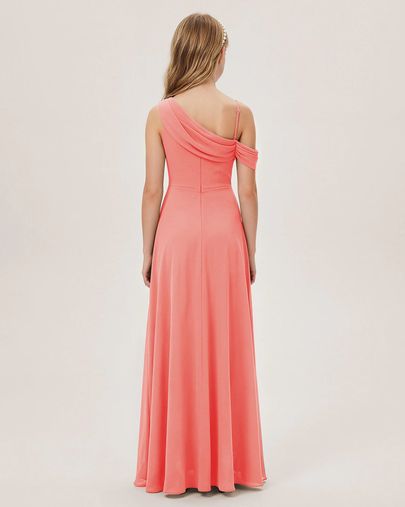Coral Chiffon A-line Junior Bridesmaid Dress Back View