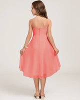 Coral Chiffon A-line Junior Bridesmaid Dress Back View