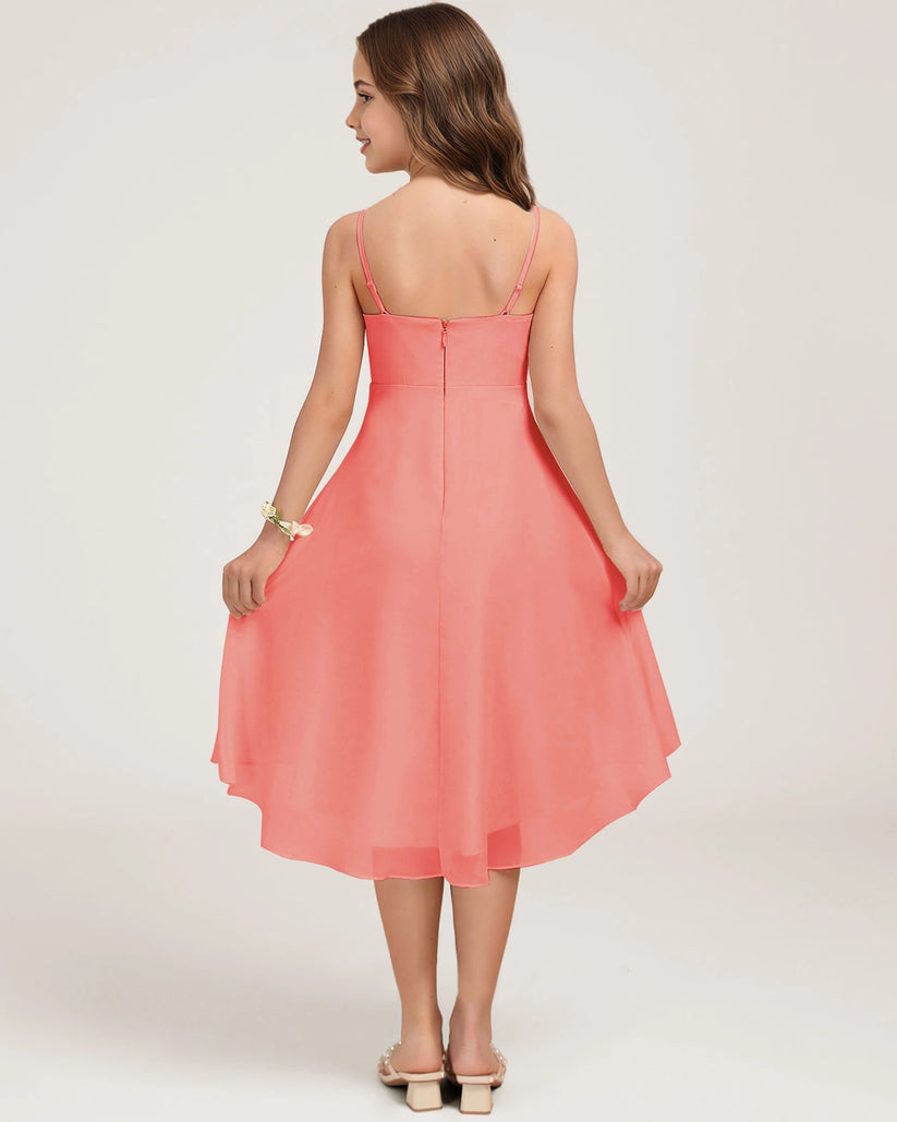 Coral Chiffon A-line Junior Bridesmaid Dress Back View