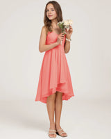 Coral Chiffon A-line Junior Bridesmaid Dress Front View