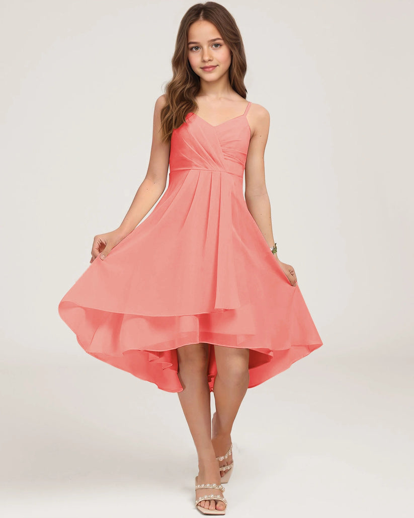 Coral Chiffon A-line Junior Bridesmaid Dress Front View