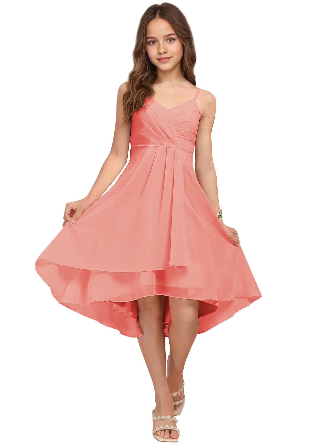 Chiffon Short Junior Bridesmaid Dresses Knee Length Sleeveless Flower Girl Dresses for 4-16 2504