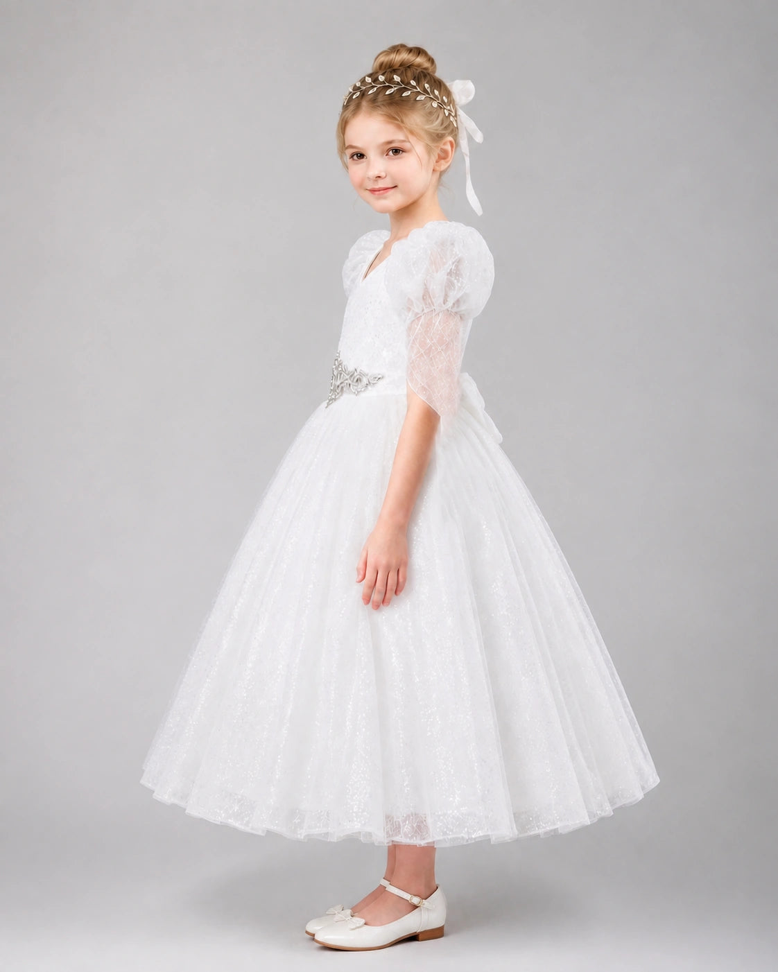 White Tulle A-Line Pageant Dress