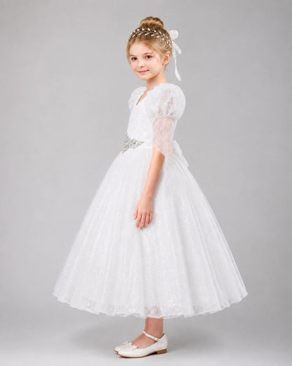 White Tulle A-Line Pageant Dress