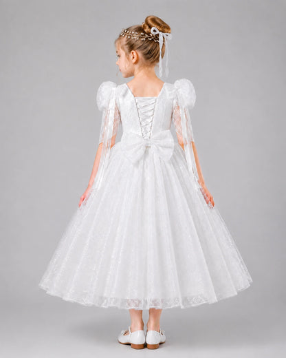 White tulle ball gown pageant dress Back View