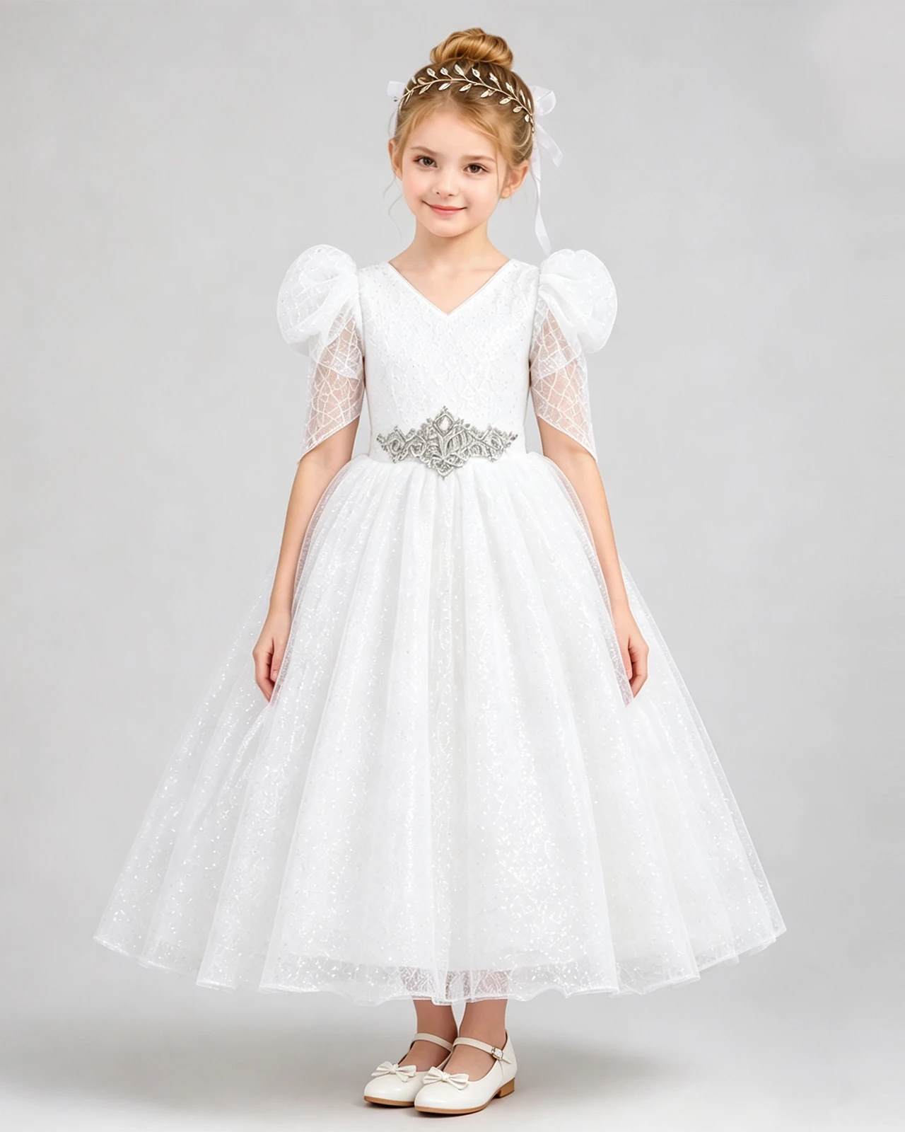 White tulle A-line pageant dress