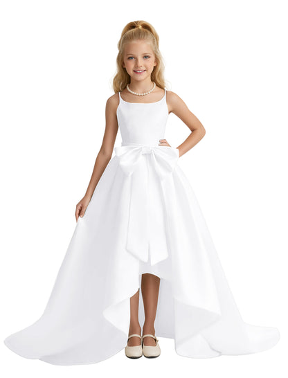 dideyttawl High-Low Big Bow Junior Bridesmaid Dresses for Girls 4-16 Satin A-Line Pageant Formal Party Dress 2535
