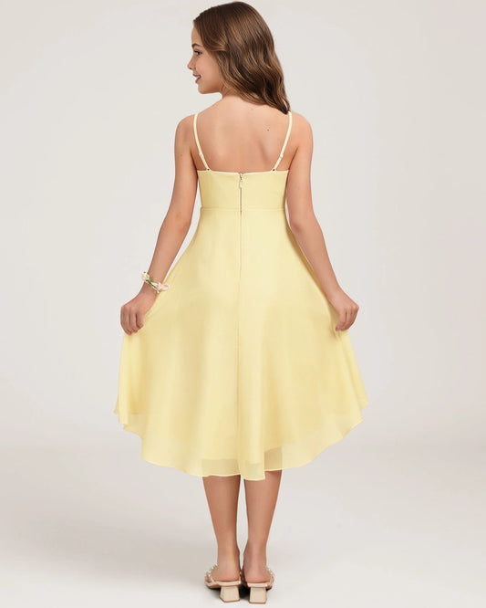 Daffodil Chiffon A-line Junior Bridesmaid Dress Back View