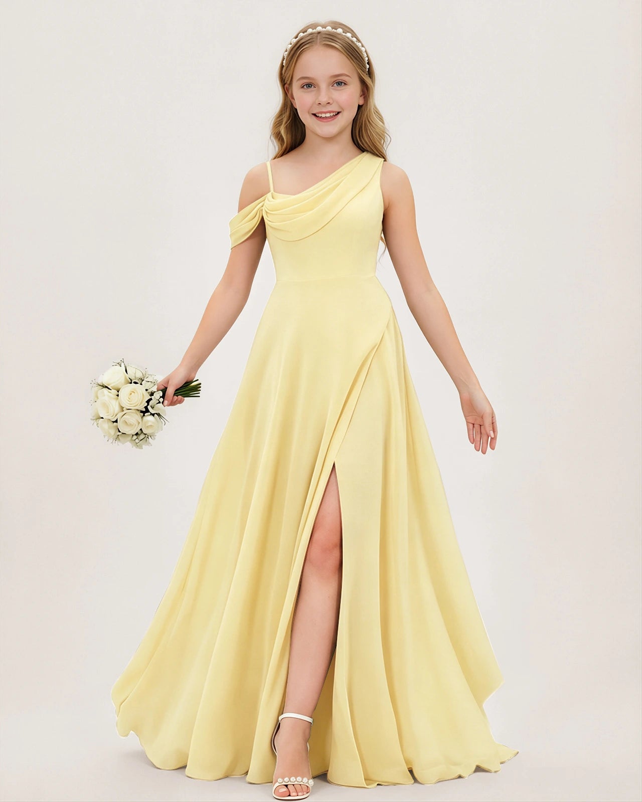 Daffodil Chiffon A-line Junior Bridesmaid Dress Front View