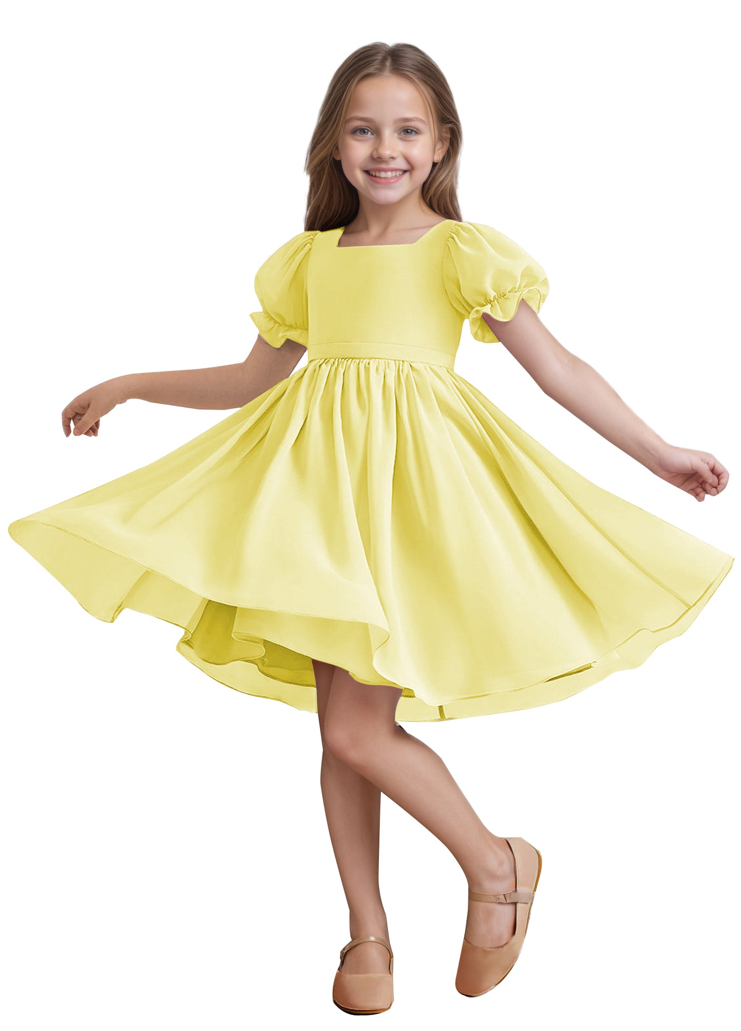Chiffon Short Sleeves Flower Girl Dresses Knee Length Junior Bridesmaid Dresses for 4-16 650C