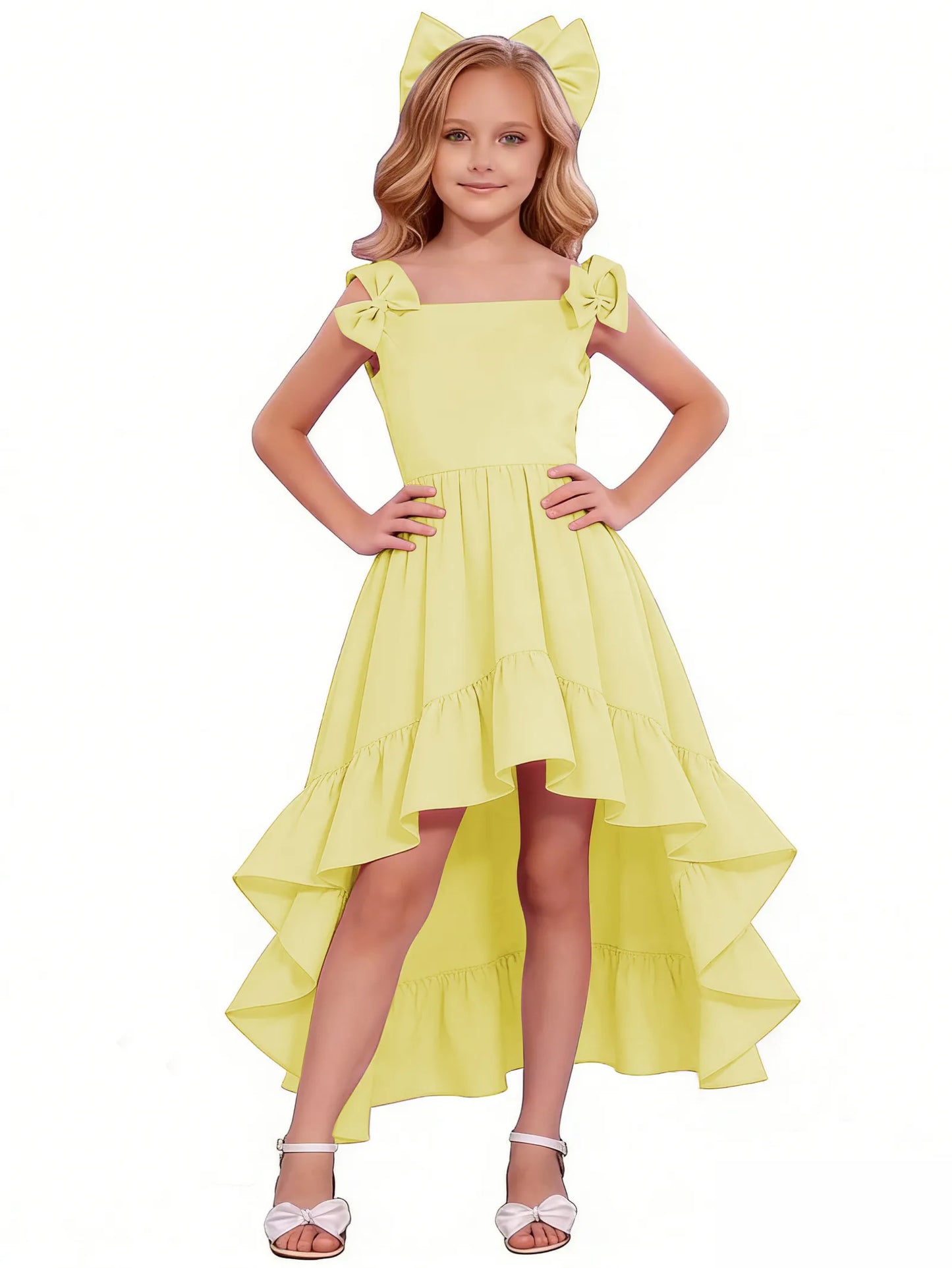 dideyttawl High-Low Junior Bridesmaid Dresses for Girls Chiffon  A-Line Pageant Ball Dress 2636