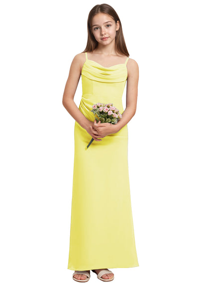 dideyttawl Long Sheathe Junior Bridesmaid Dresses for Girls Chiffon A-Line Ruched Cowl Neck Wedding Flower Girls Dress 2512
