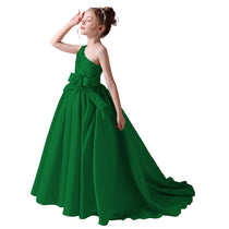 Dideyttawl Flower Girls Pageant Dresses One Shoulder Sleeveless Formal Satin Dress for Wedding Guest Princess Ball Gown Flower Belt Dress
