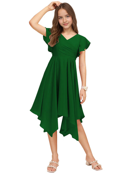 Dideyttawl Dusty Rose Junior Bridesmaid Chiffon Flutter Sleeve A-Line Dress