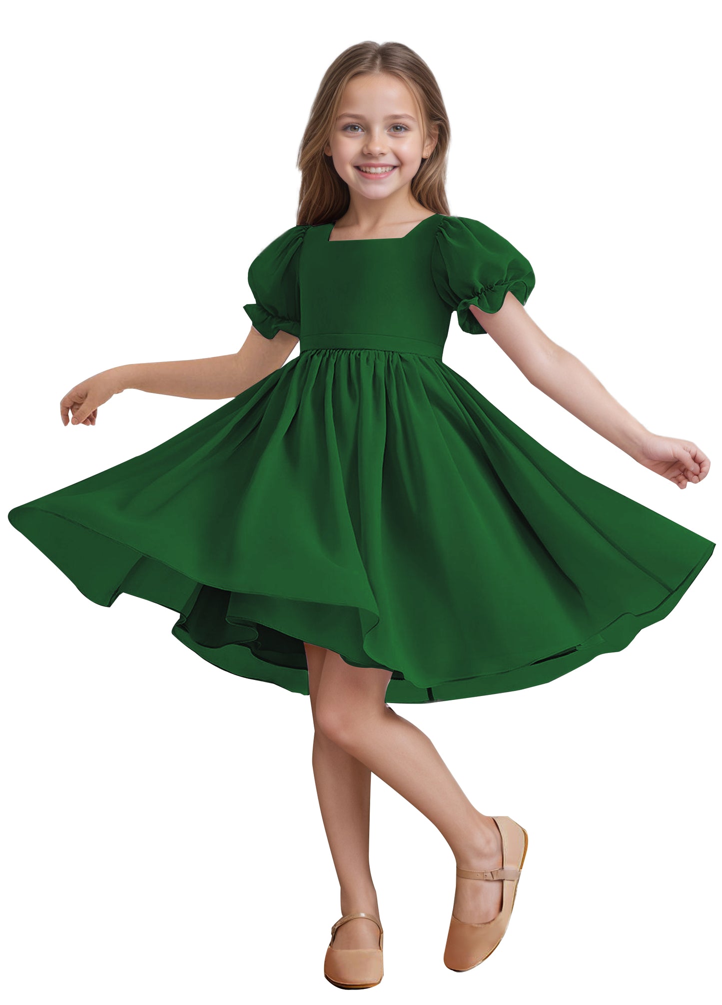 Chiffon Short Sleeves Flower Girl Dresses Knee Length Junior Bridesmaid Dresses for 4-16 650C
