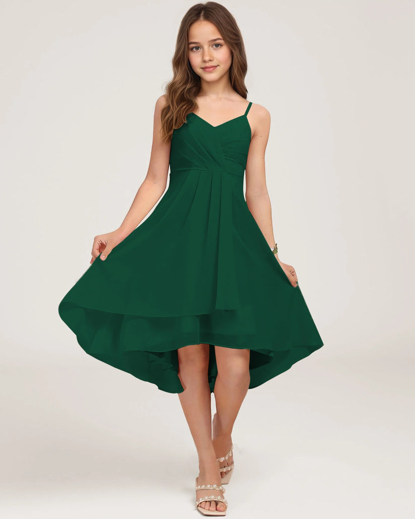 Dark Green Chiffon A-line Junior Bridesmaid Dress Front View