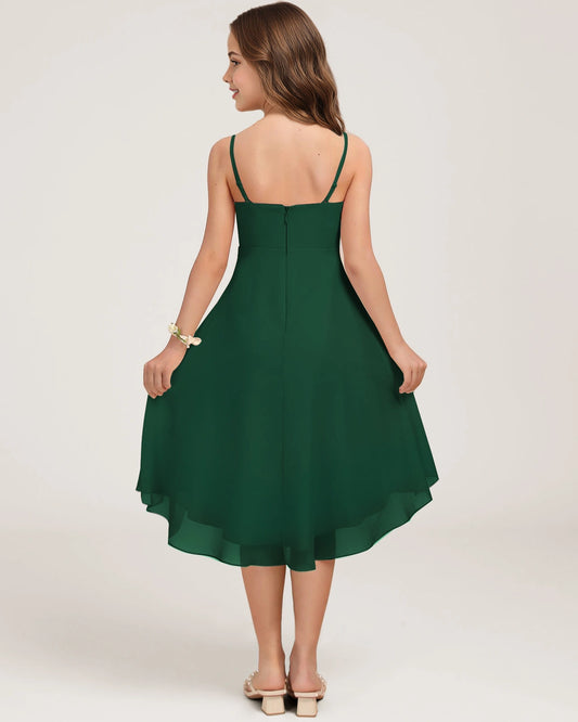 Dark Green Chiffon A-line Junior Bridesmaid Dress Back View