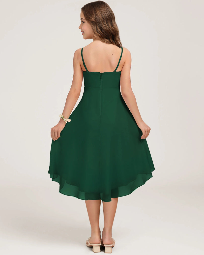 Dark Green Chiffon A-line Junior Bridesmaid Dress Back View