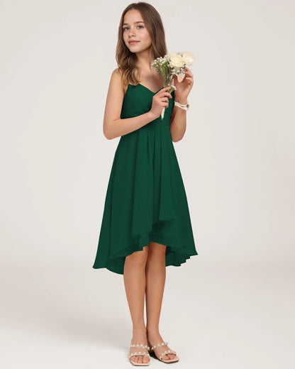 Side Dark Green Chiffon Junior Bridesmaid Dress