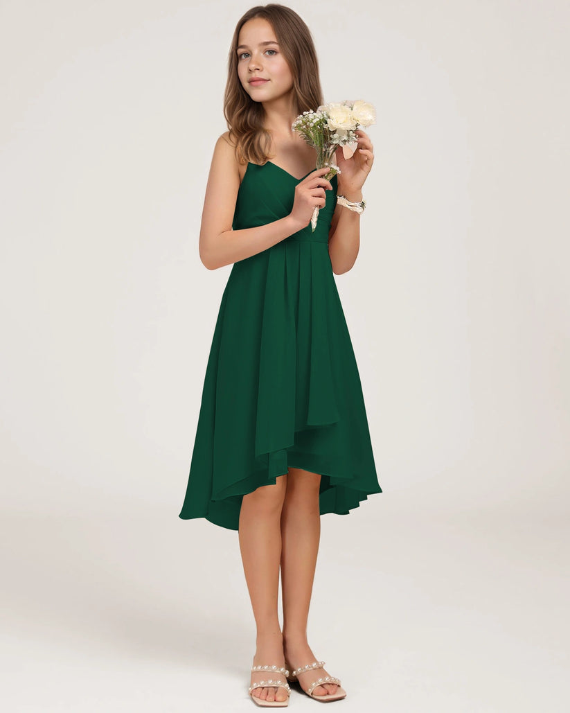 Dark Green Chiffon A-line Junior Bridesmaid Dress Front View